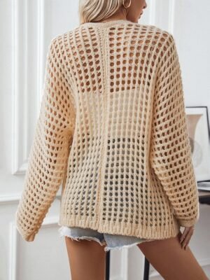 Chic Long Geometric Open Front Knitted Long Sleeve Cardigan - Image 3