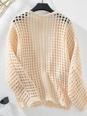 Chic Long Geometric Open Front Knitted Long Sleeve Cardigan - Image 5