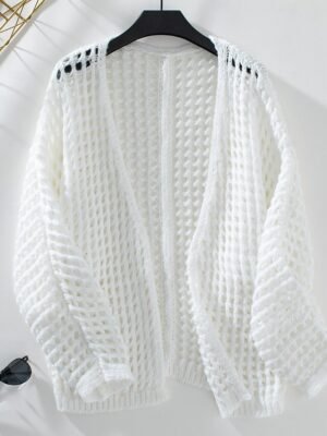 Chic Long Geometric Open Front Knitted Long Sleeve Cardigan - Image 6