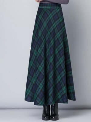 Chic Loose Plaid U Neck Long Sleeve Maxi Dress - Image 1