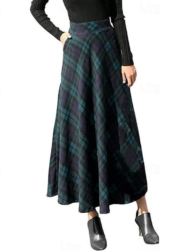 Chic Loose Plaid U Neck Long Sleeve Maxi Dress - Image 2