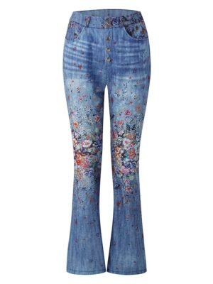 Chic Loose Print High Waist Full Length Bell Bottom Jeans - Image 13