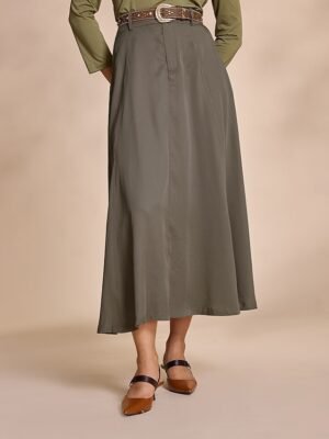 Chic Maxi Plain Skirt with Pockets and Belt - Image 1