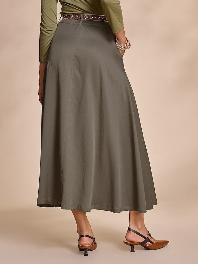 Chic Maxi Plain Skirt with Pockets and Belt - Image 3
