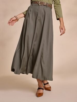 Chic Maxi Plain Skirt with Pockets and Belt - Image 4