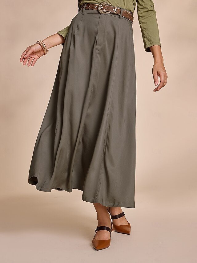 Chic Maxi Plain Skirt with Pockets and Belt - Image 4