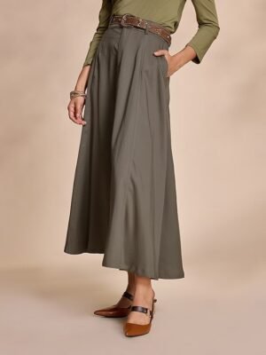 Chic Maxi Plain Skirt with Pockets and Belt - Image 5