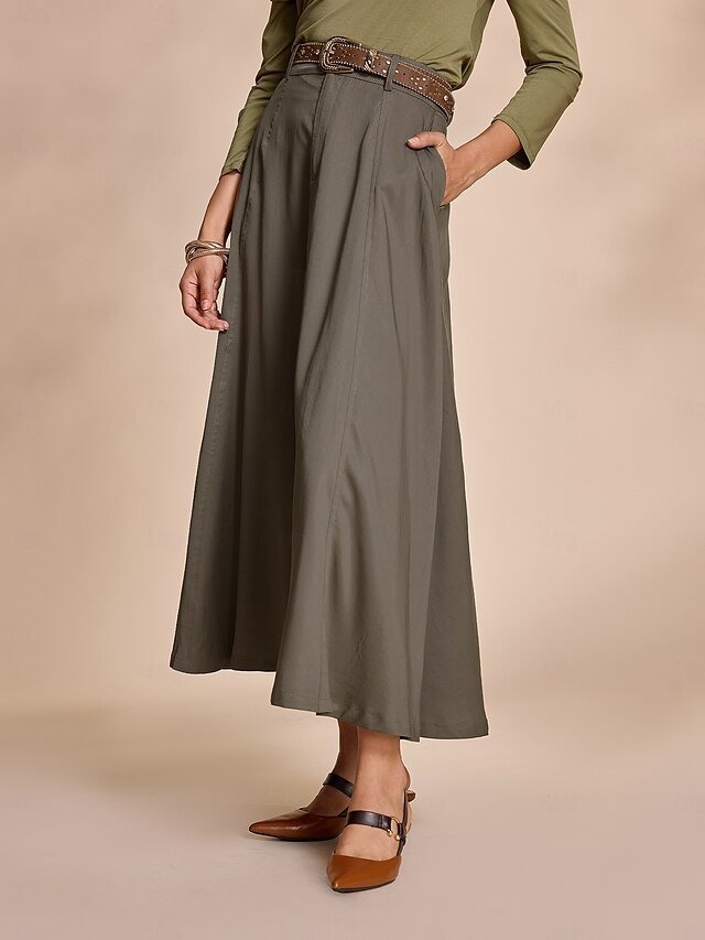 Chic Maxi Plain Skirt with Pockets and Belt - Image 5