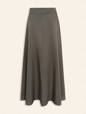 Chic Maxi Plain Skirt with Pockets and Belt - Image 7