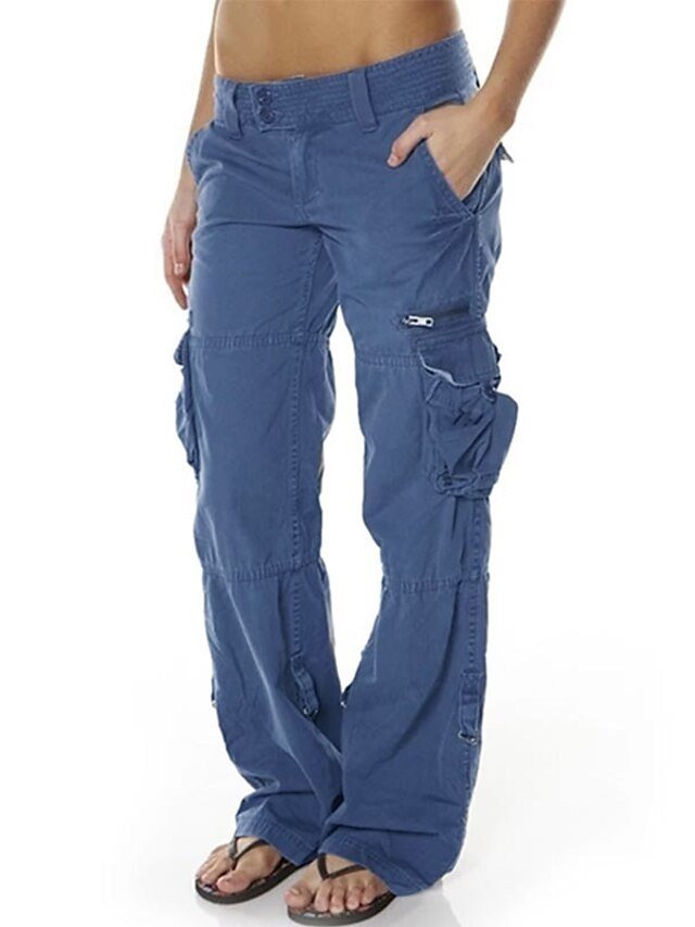 Chic Modern Casual Sporty Plain Low Waist Full Length Cargo Trousers - Image 1