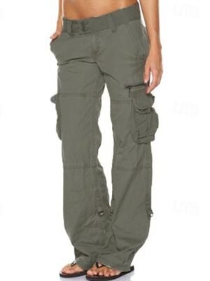 Chic Modern Casual Sporty Plain Low Waist Full Length Cargo Trousers - Image 11