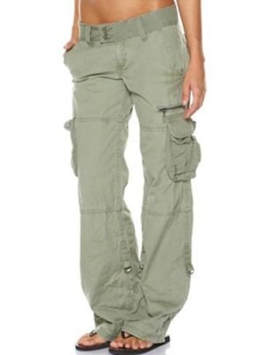 Chic Modern Casual Sporty Plain Low Waist Full Length Cargo Trousers - Image 12