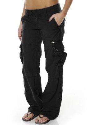 Chic Modern Casual Sporty Plain Low Waist Full Length Cargo Trousers - Image 2