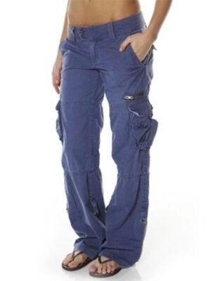 Chic Modern Casual Sporty Plain Low Waist Full Length Cargo Trousers - Image 4