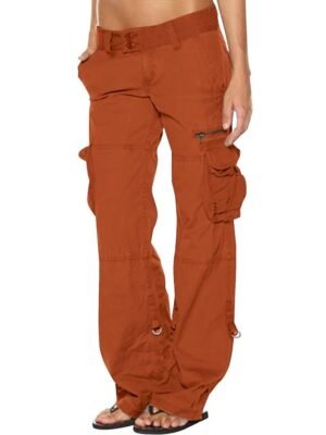 Chic Modern Casual Sporty Plain Low Waist Full Length Cargo Trousers - Image 6