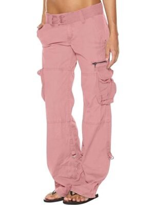 Chic Modern Casual Sporty Plain Low Waist Full Length Cargo Trousers - Image 7
