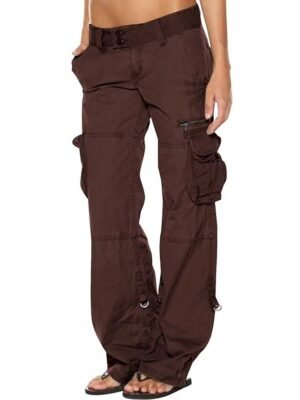 Chic Modern Casual Sporty Plain Low Waist Full Length Cargo Trousers - Image 9
