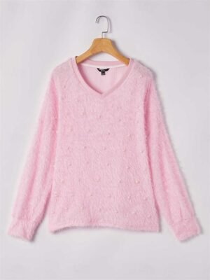 Chic Oversized Plain V Neck Long Sleeve Blouse - Image 1