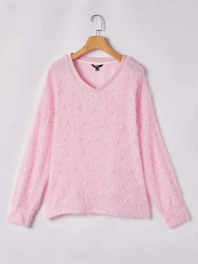 Chic Oversized Plain V Neck Long Sleeve Blouse - Image 1