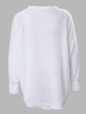 Chic Oversized Plain V Neck Long Sleeve Blouse - Image 12