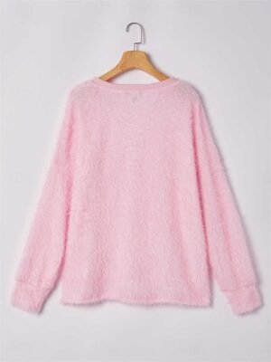 Chic Oversized Plain V Neck Long Sleeve Blouse - Image 2