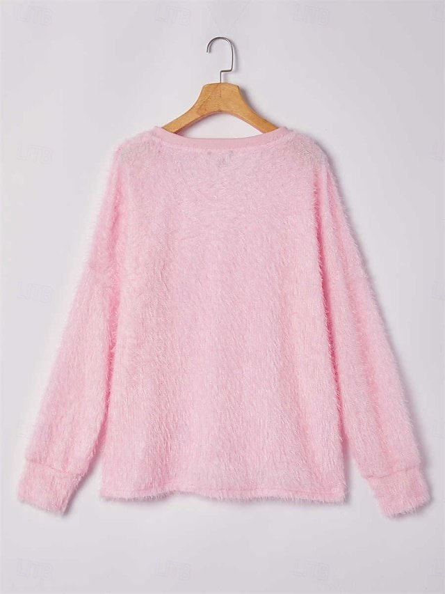 Chic Oversized Plain V Neck Long Sleeve Blouse - Image 2