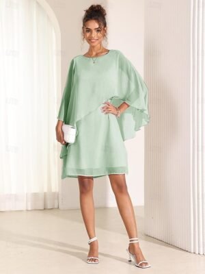 Chic Relaxed Fit Pastel Pink Round Neck Batwing Sleeve Above Knee Dress - Image 14