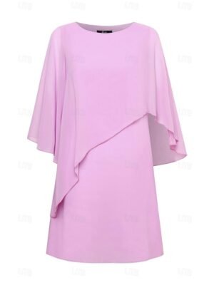 Chic Relaxed Fit Pastel Pink Round Neck Batwing Sleeve Above Knee Dress - Image 18