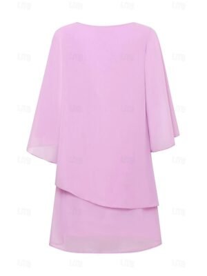 Chic Relaxed Fit Pastel Pink Round Neck Batwing Sleeve Above Knee Dress - Image 19