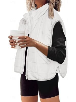 Chic Relaxed Plain V Neck Sleeveless Vest - Image 3