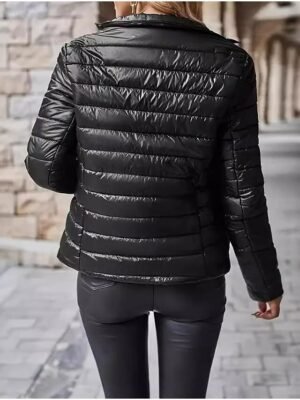 Chic Slim Padded Stand-Up Collar Short Jacket - Image 2