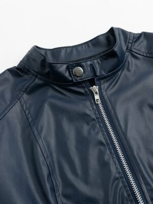 Chic Slim Solid Faux Fur Trim Long Sleeve Faux Leather Jacket - Image 7