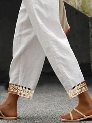 Chic Straight-Leg Plain Ankle-Length Trousers - Image 3