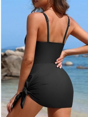 Chic Stretchy Solid Mesh Open Back Sleeveless Swim Dress - Image 5