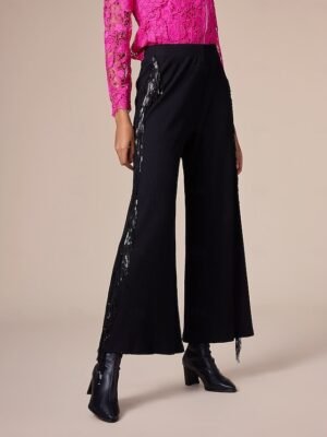 Chic Wide Leg Tassel High Waisted Maxi Pants - Image 1