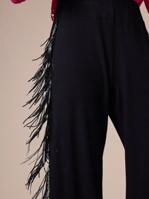 Chic Wide Leg Tassel High Waisted Maxi Pants - Image 3