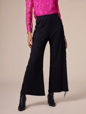 Chic Wide Leg Tassel High Waisted Maxi Pants - Image 4
