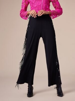Chic Wide Leg Tassel High Waisted Maxi Pants - Image 5
