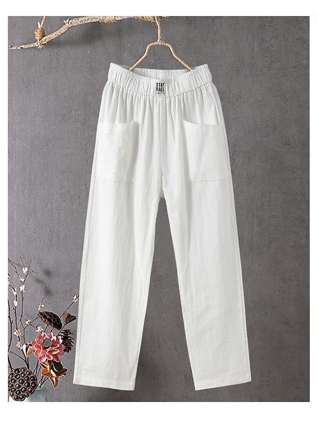 Classic Baggy Solid Mid Waist Ankle-Length Pants - Image 1