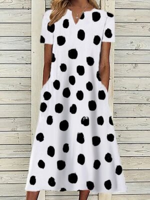 Classic Loose Floral V Neck Short Sleeve Midi Dress - Image 8