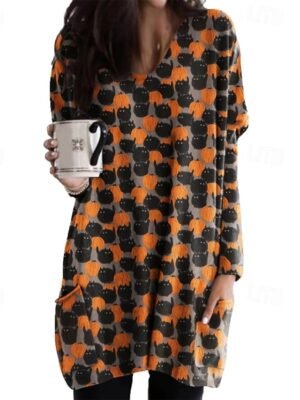 Classic Regular Fit Floral V Neck Long Sleeve Mini Dress - Image 4
