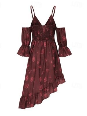 Classic Regular Fit Floral V Neck Short Sleeve Mini Dress - Image 5