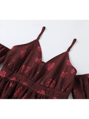 Classic Regular Fit Floral V Neck Short Sleeve Mini Dress - Image 6