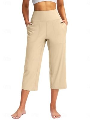 Classic Regular Fit Plain High Waist Calf-Length Wide Leg Chinos - Image 1