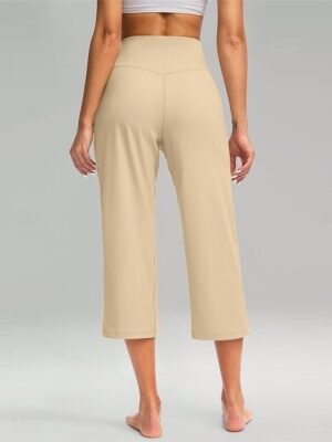 Classic Regular Fit Plain High Waist Calf-Length Wide Leg Chinos - Image 2