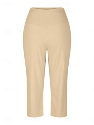 Classic Regular Fit Plain High Waist Calf-Length Wide Leg Chinos - Image 5