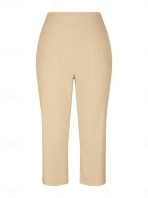 Classic Regular Fit Plain High Waist Calf-Length Wide Leg Chinos - Image 6