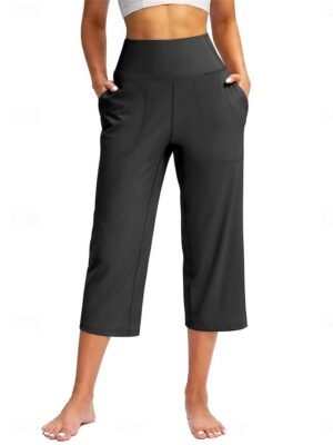 Classic Regular Fit Plain High Waist Calf-Length Wide Leg Chinos - Image 7