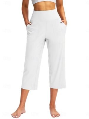 Classic Regular Fit Plain High Waist Calf-Length Wide Leg Chinos - Image 8
