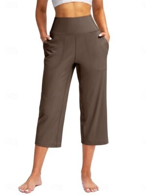 Classic Regular Fit Plain High Waist Calf-Length Wide Leg Chinos - Image 9
